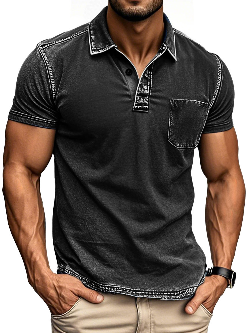 Men's Vintage Outdoor Distressed Short Sleeve Pocket Polo Shirt