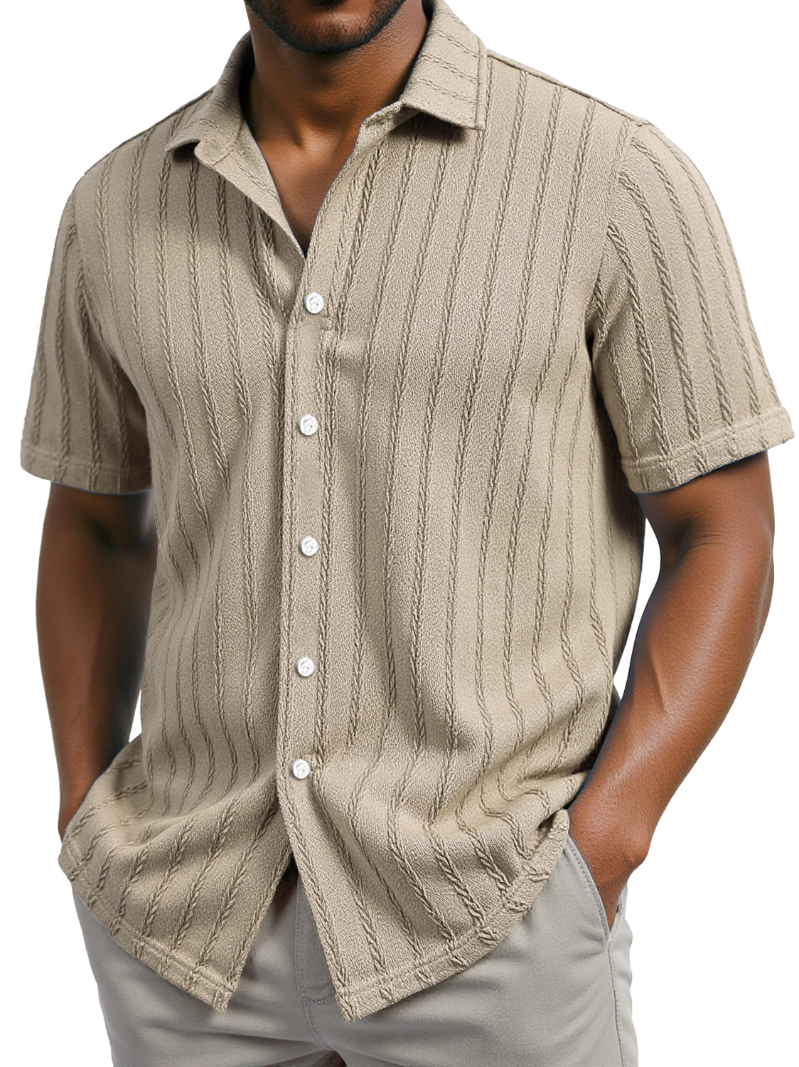 Men's Daily Casual Jacquard Texture Lapel Short-sleeved Shirt