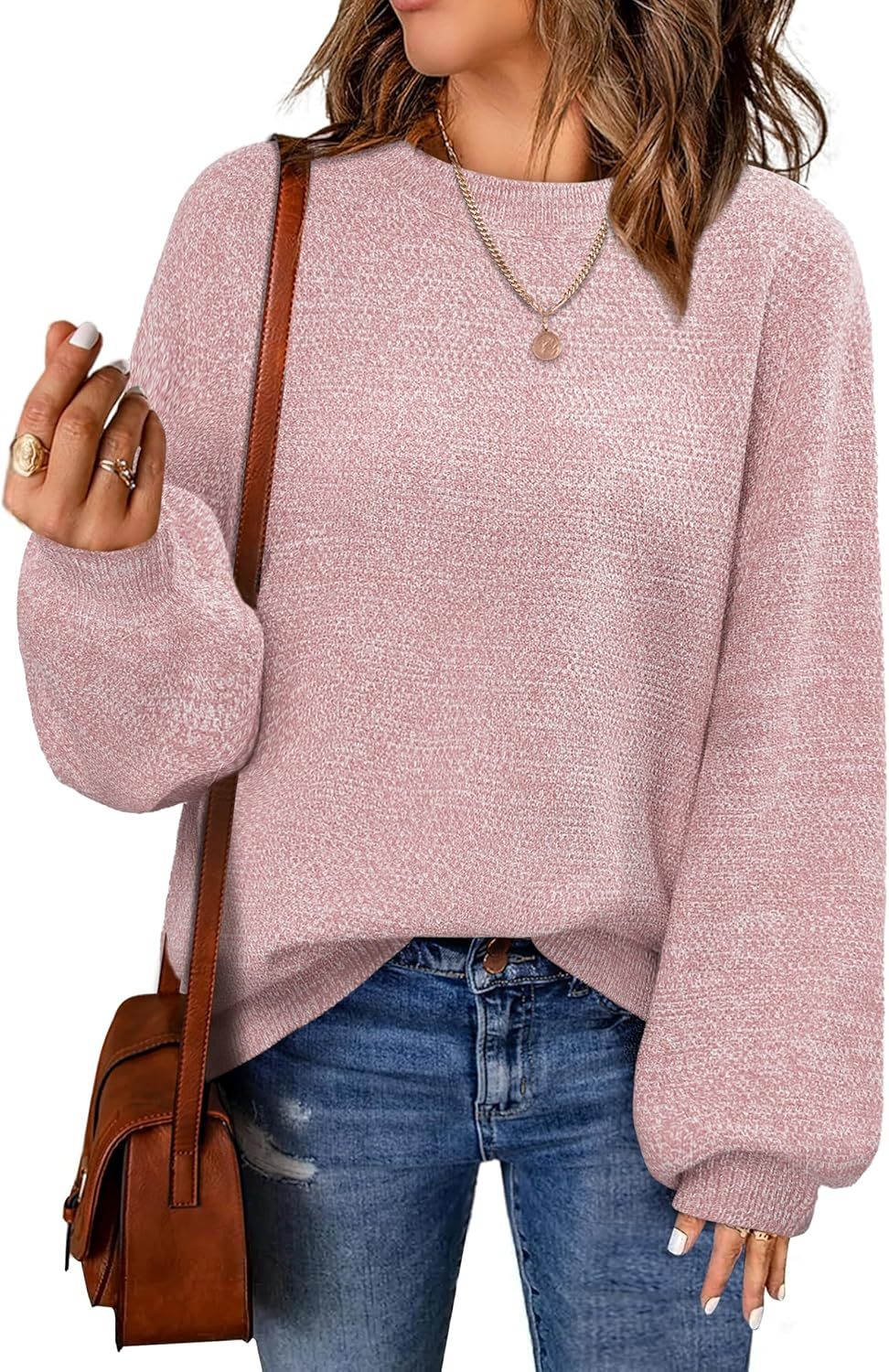 Women's Oversized Sweaters Fall Winter Trendy Crew Neck Pullover Sweater Long Sleeve Loose Heathered Knit Tops 2025