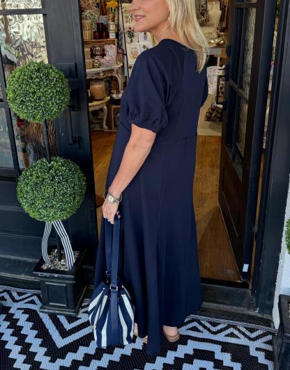 🔥Women's Solid Color Puff Sleeve Round Neck Long Dress（Buy 2 Free Shipping）