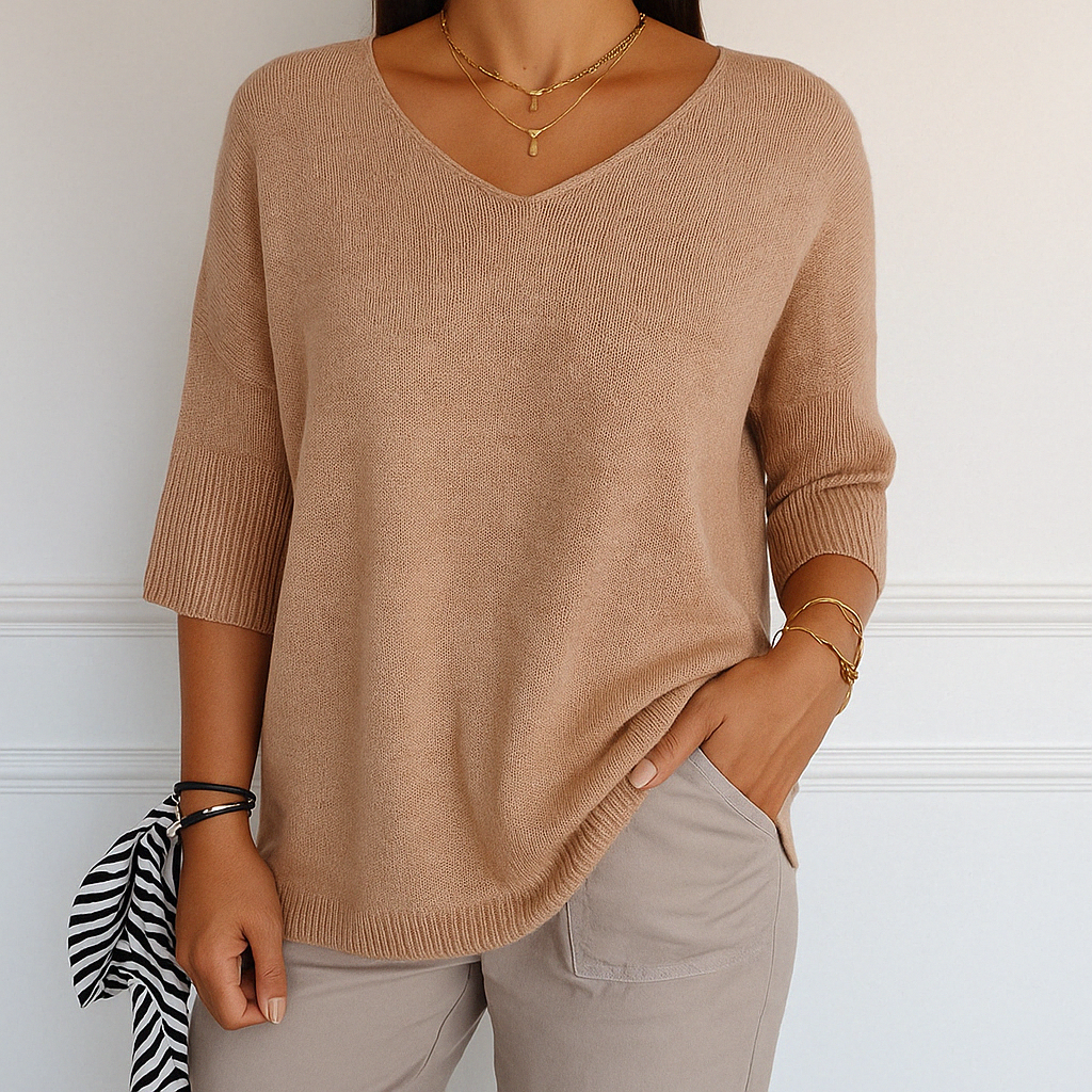 Women's soft and elegant V-neck sweater