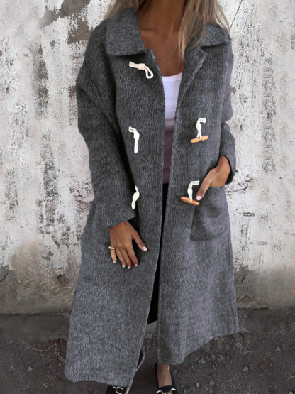 Women's Woolen Horn Button Long-sleeved Coat