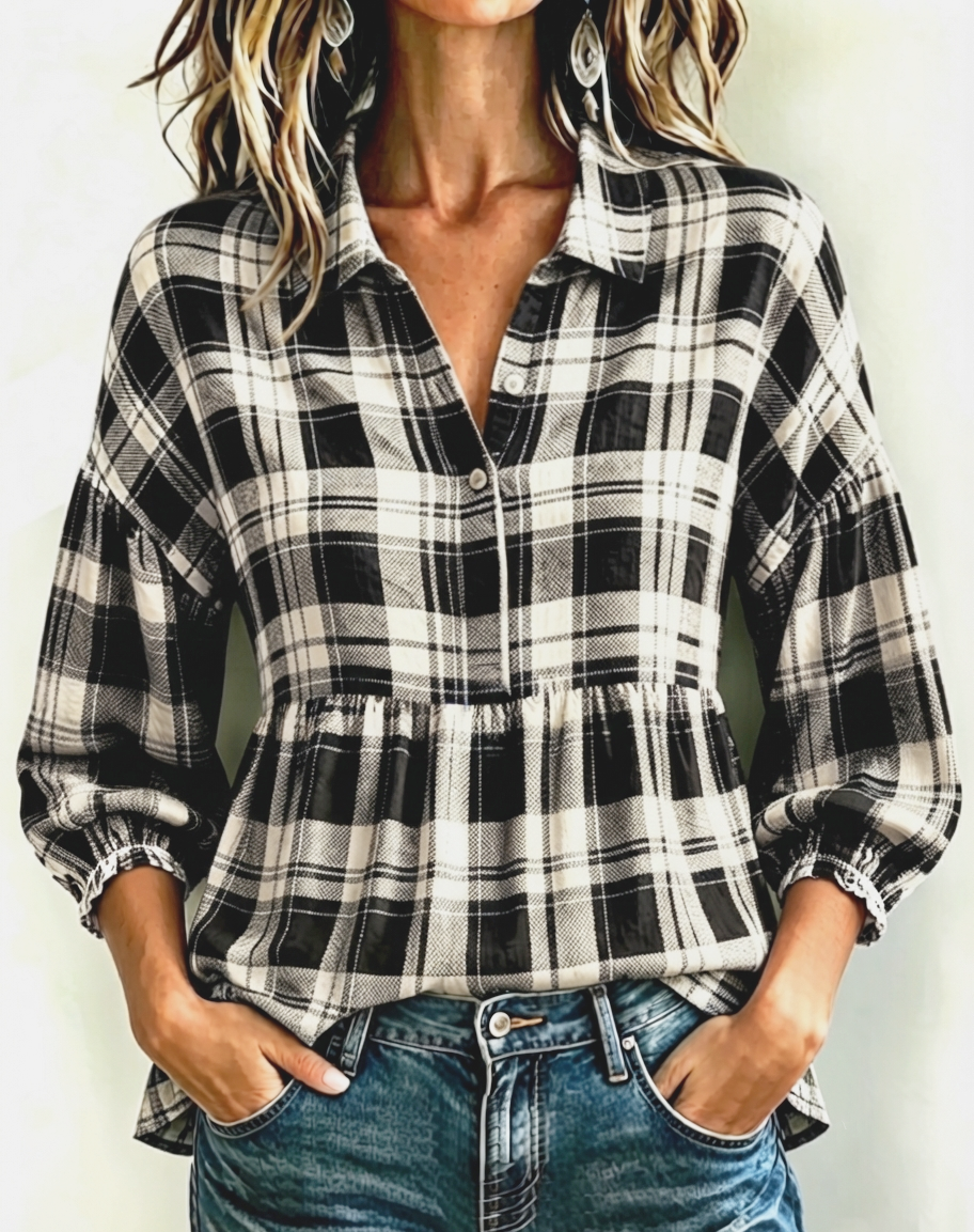 CLEARANCE SALE🔥 Women's Effortless Vintage Plaid Blouse