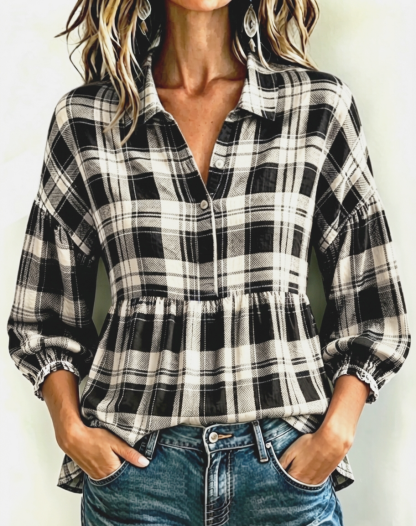 CLEARANCE SALE🔥 Women's Effortless Vintage Plaid Blouse
