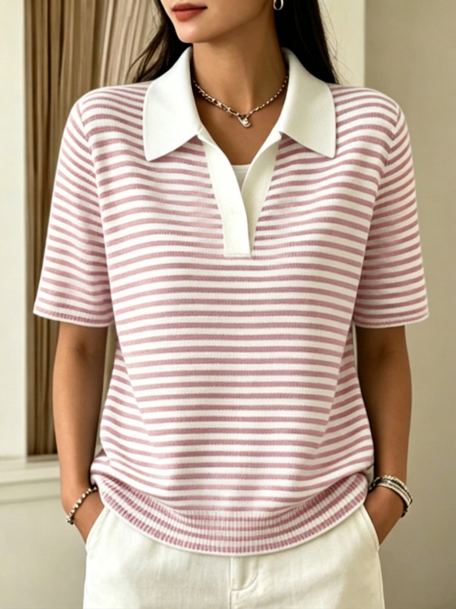 CLEARANCE SALE🔥 Women's Striped short-sleeve knit polo shirt