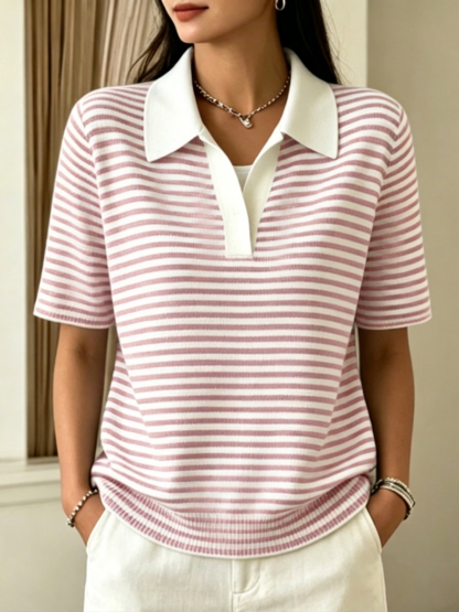 CLEARANCE SALE🔥 Women's Striped short-sleeve knit polo shirt