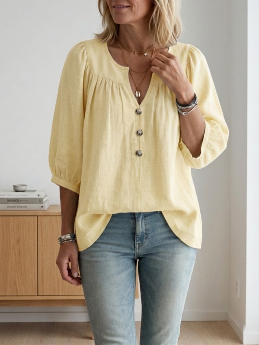 Women's Simple Cotton And Linen Half Sleeves Top