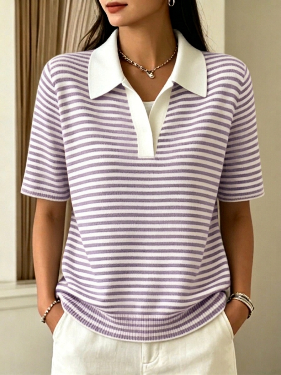 CLEARANCE SALE🔥 Women's Striped short-sleeve knit polo shirt