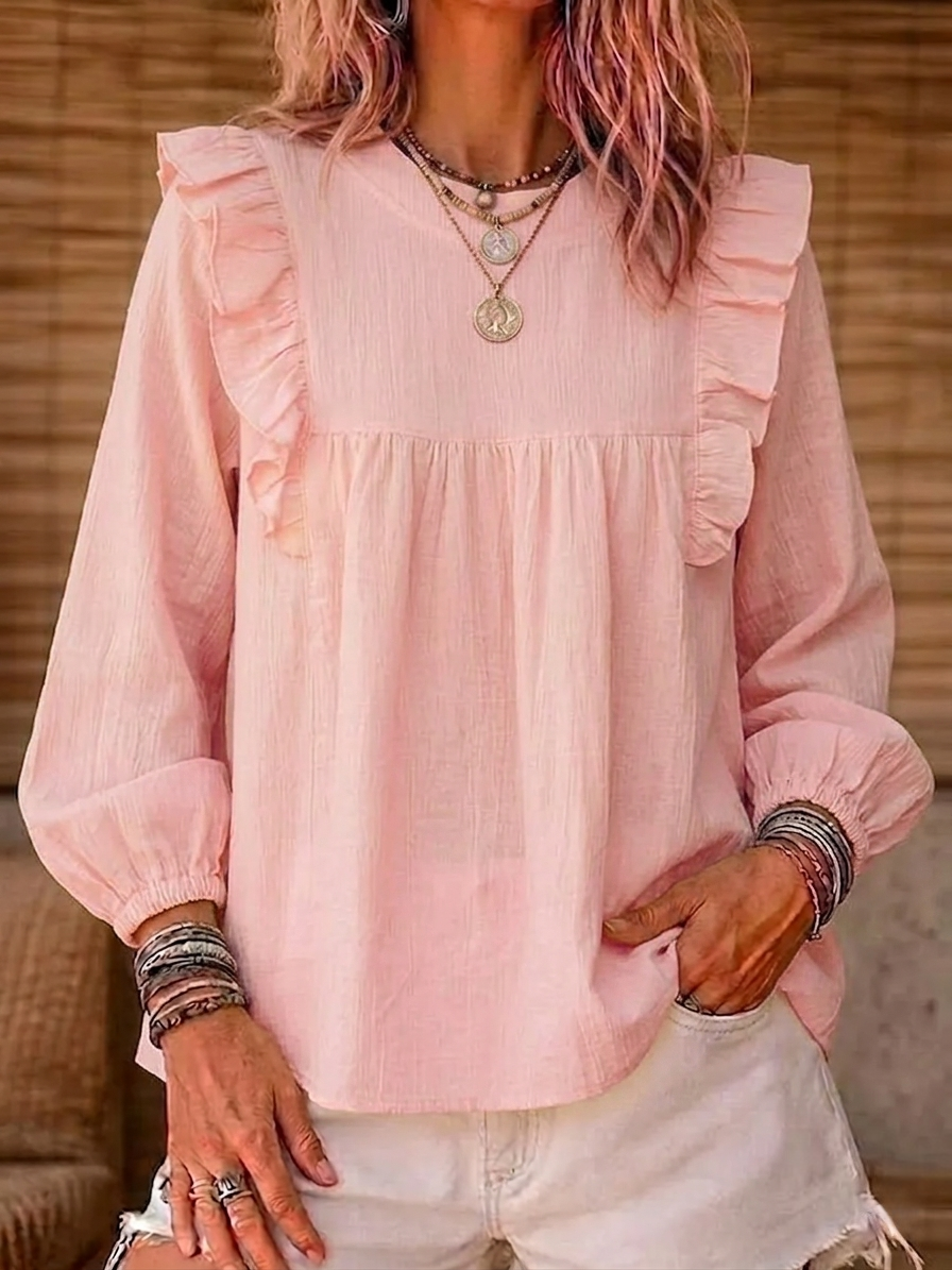 New Arrivals🔥 Women's Cotton And Linen Top With Ruffle Trim