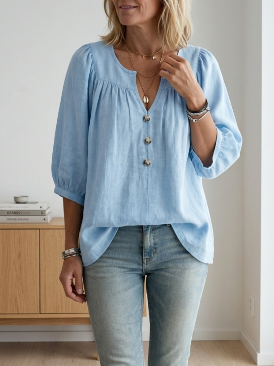 Women's Simple Cotton And Linen Half Sleeves Top