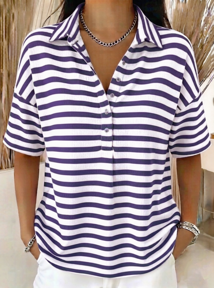 CLEARANCE SALE🔥 Women's Effortless Coastal Stripe Polo Shirt