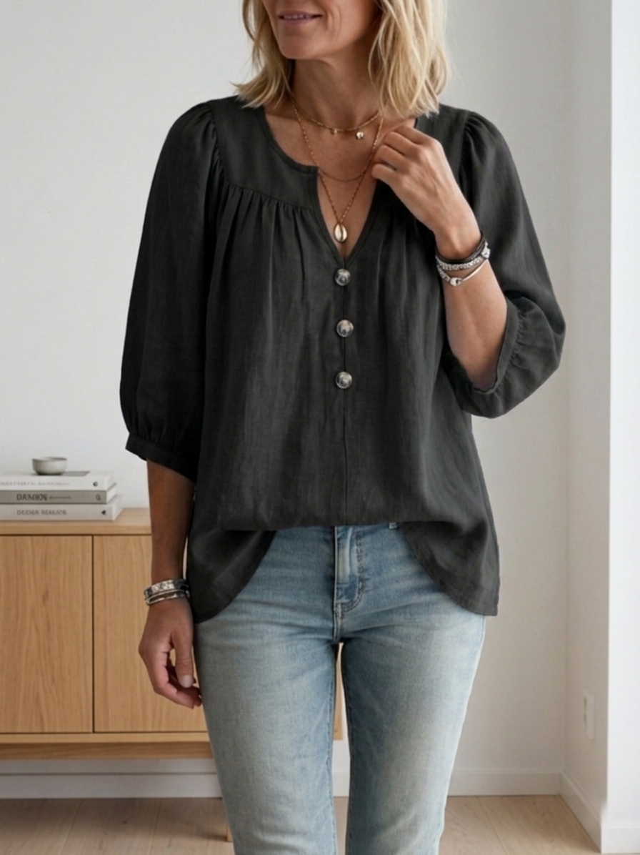 Women's Simple Cotton And Linen Half Sleeves Top
