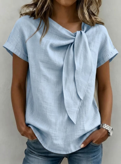New Arrivals🔥 Women's Cotton-Linen Top with Bow Detail