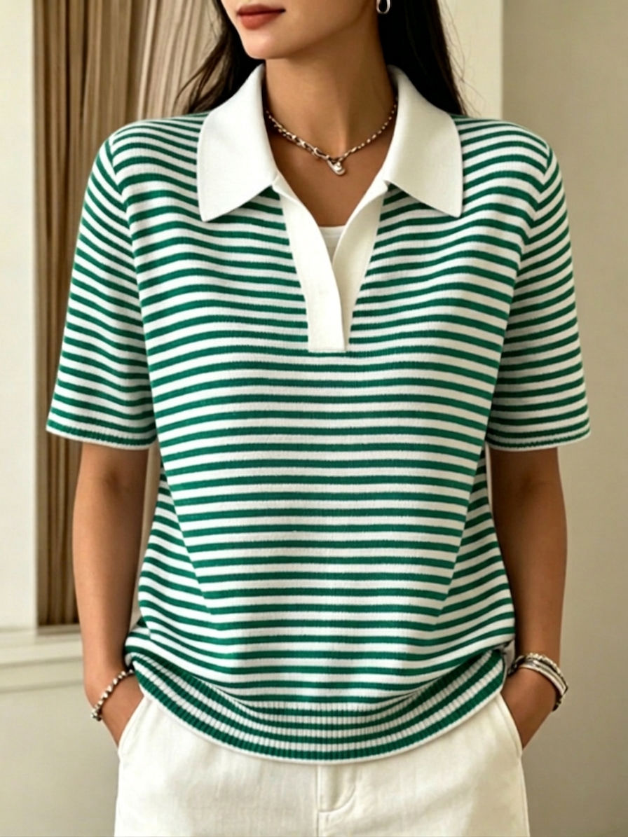 CLEARANCE SALE🔥 Women's Striped short-sleeve knit polo shirt