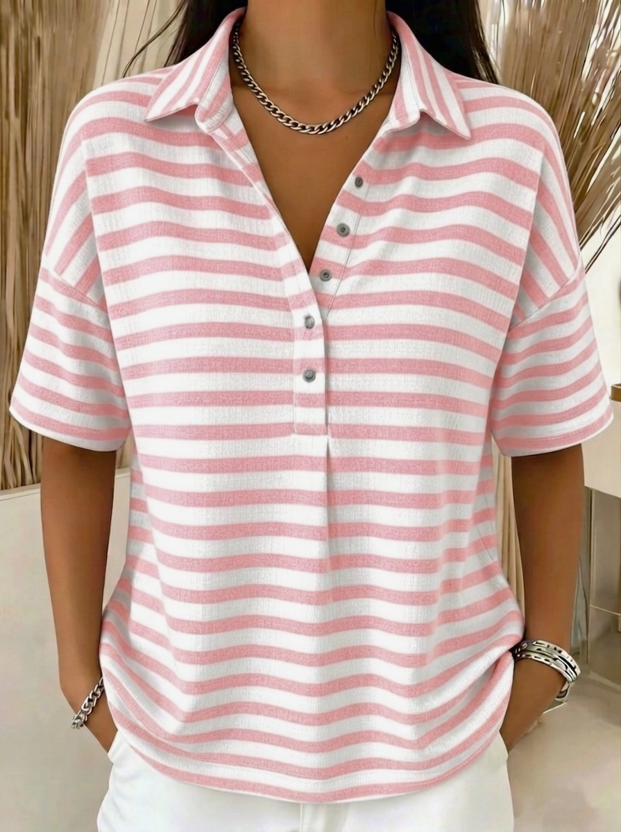 CLEARANCE SALE🔥 Women's Effortless Coastal Stripe Polo Shirt