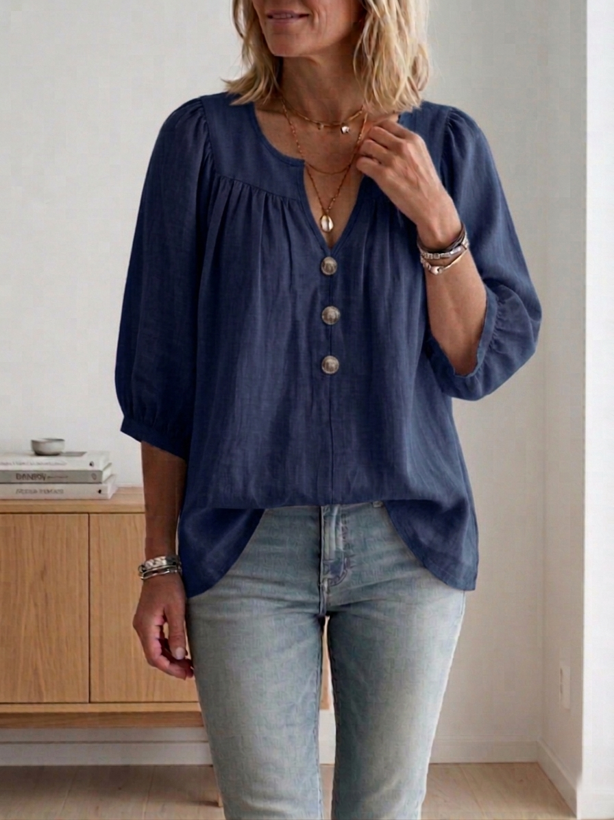 Women's Simple Cotton And Linen Half Sleeves Top