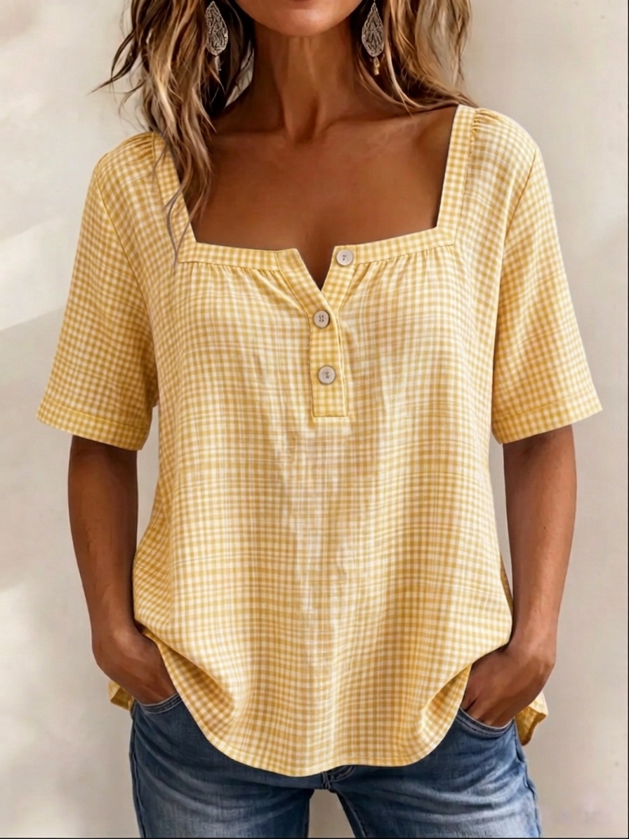 NEW🔥 Casual Square-neck Cotton-linen Blouse