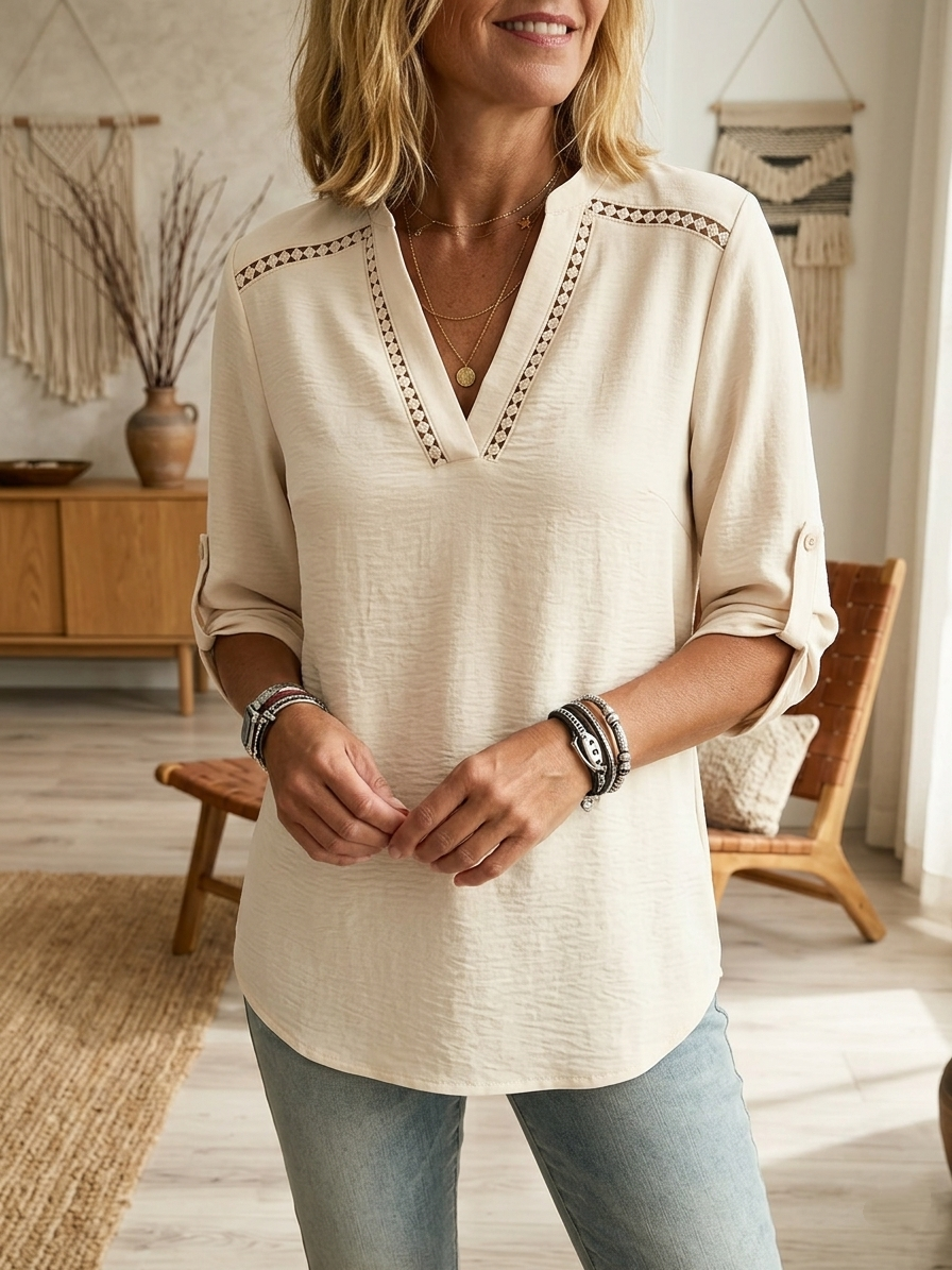 Women's Simple Cotton And Linen Half Sleeves Top