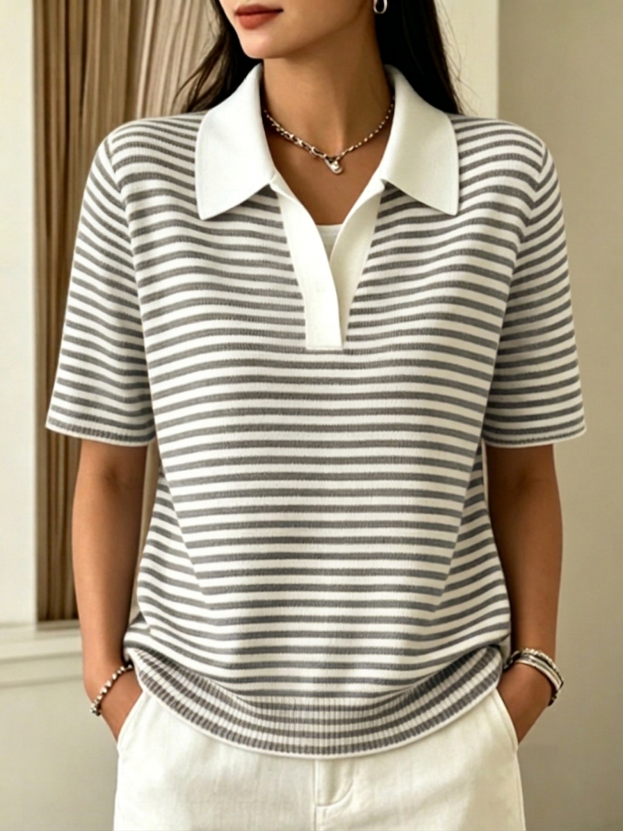 CLEARANCE SALE🔥 Women's Striped short-sleeve knit polo shirt