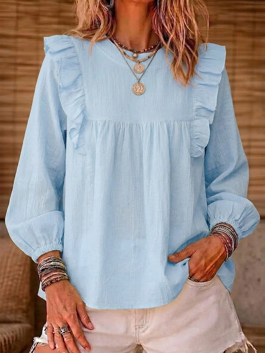 New Arrivals🔥 Women's Cotton And Linen Top With Ruffle Trim