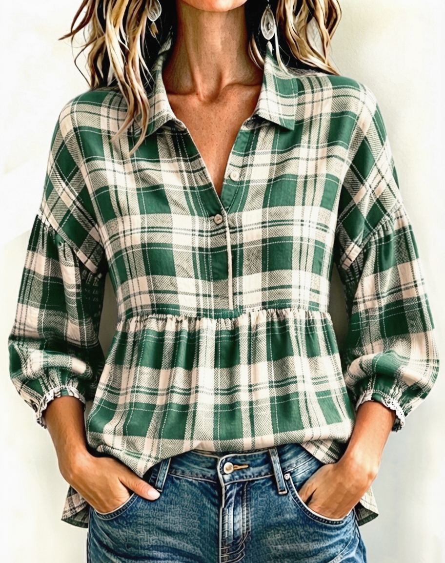 CLEARANCE SALE🔥 Women's Effortless Vintage Plaid Blouse