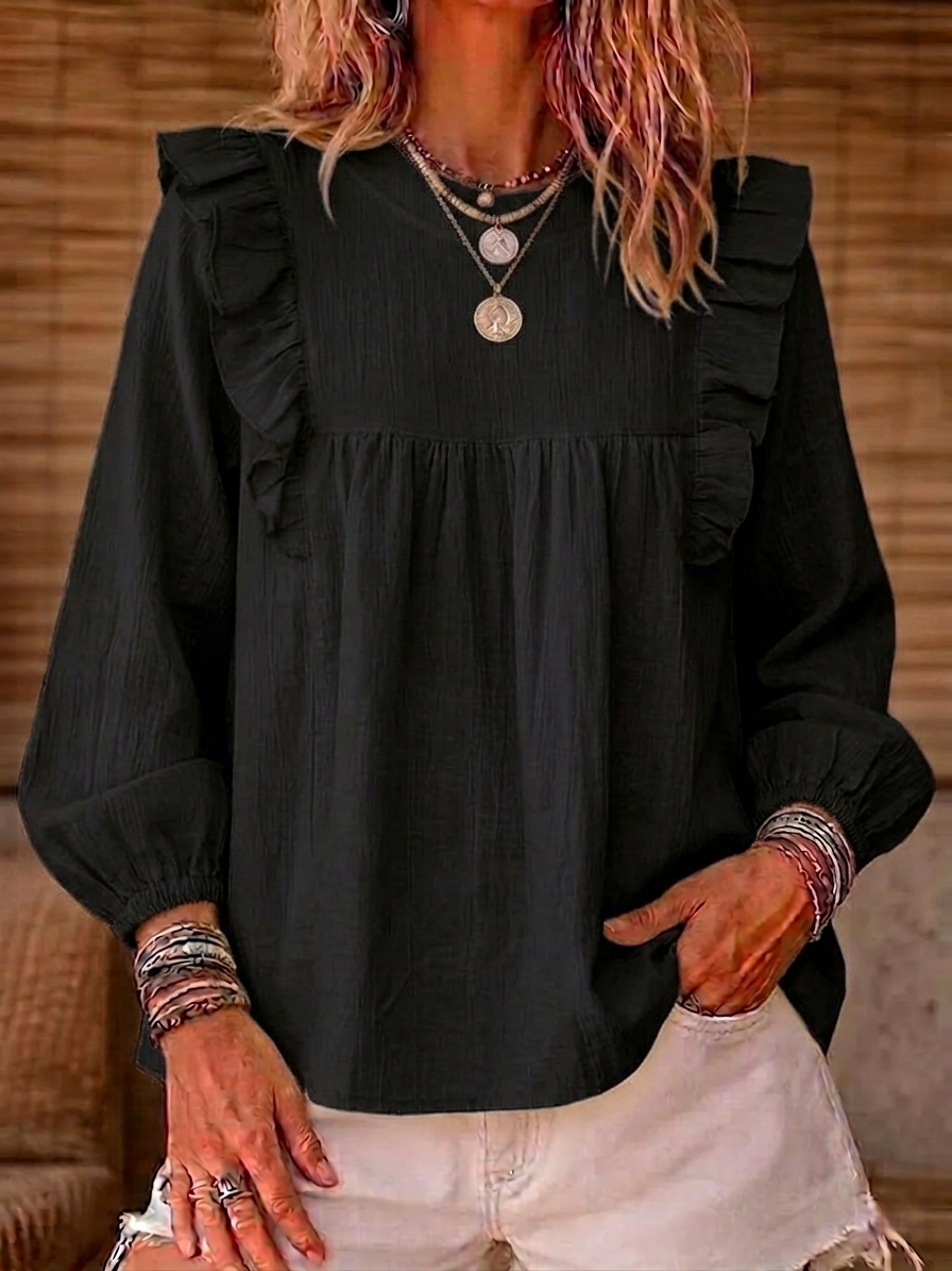 New Arrivals🔥 Women's Cotton And Linen Top With Ruffle Trim