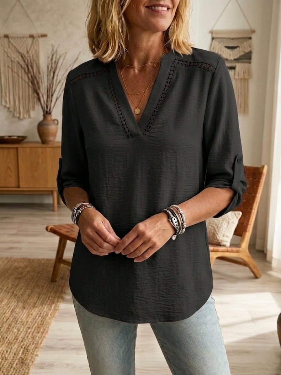 Women's Simple Cotton And Linen Half Sleeves Top