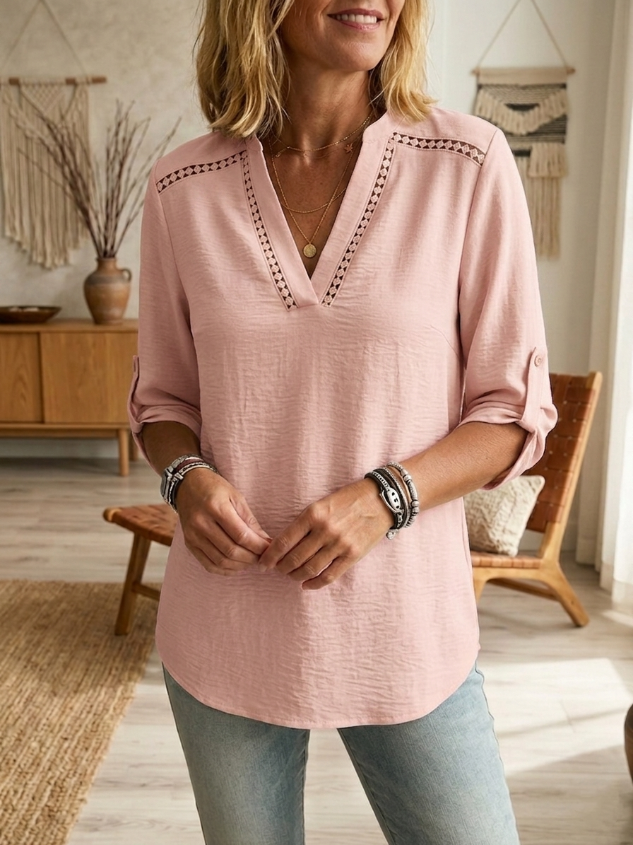 Women's Simple Cotton And Linen Half Sleeves Top