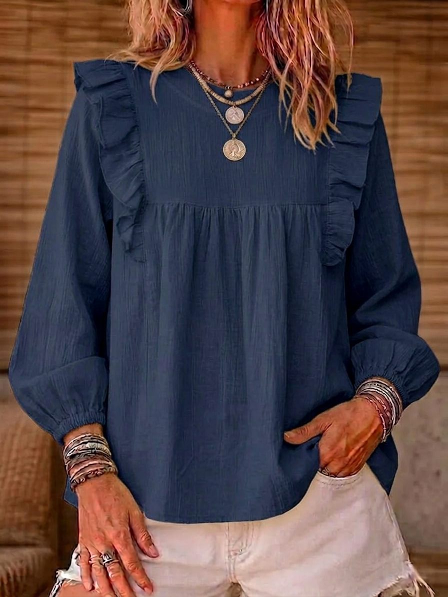 New Arrivals🔥 Women's Cotton And Linen Top With Ruffle Trim
