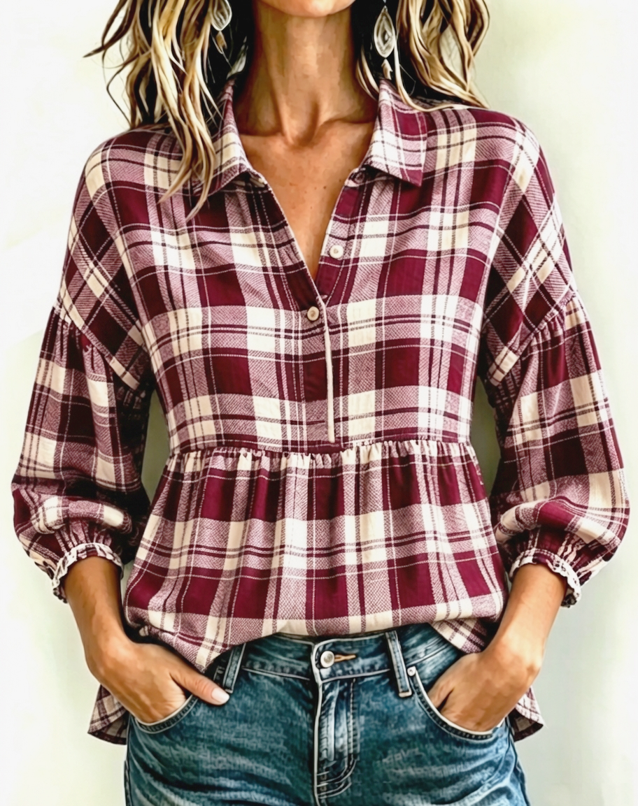 CLEARANCE SALE🔥 Women's Effortless Vintage Plaid Blouse