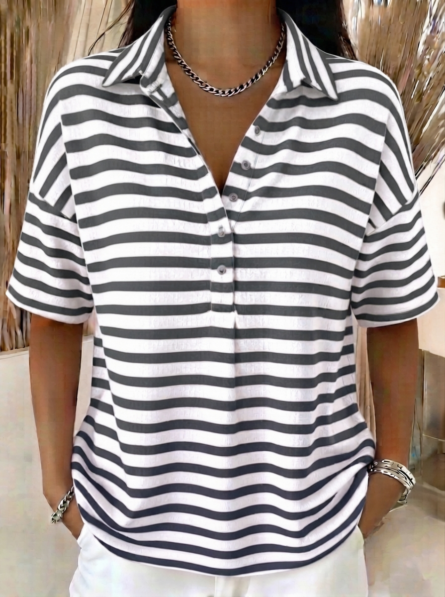 CLEARANCE SALE🔥 Women's Effortless Coastal Stripe Polo Shirt