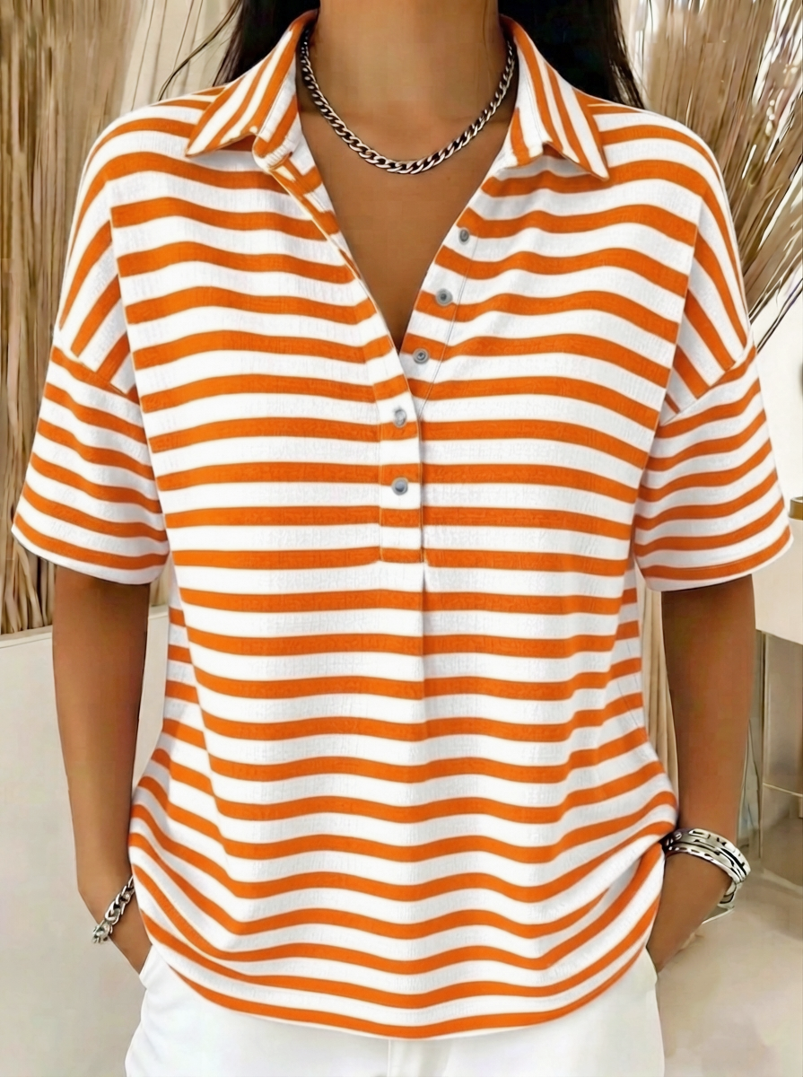 CLEARANCE SALE🔥 Women's Effortless Coastal Stripe Polo Shirt