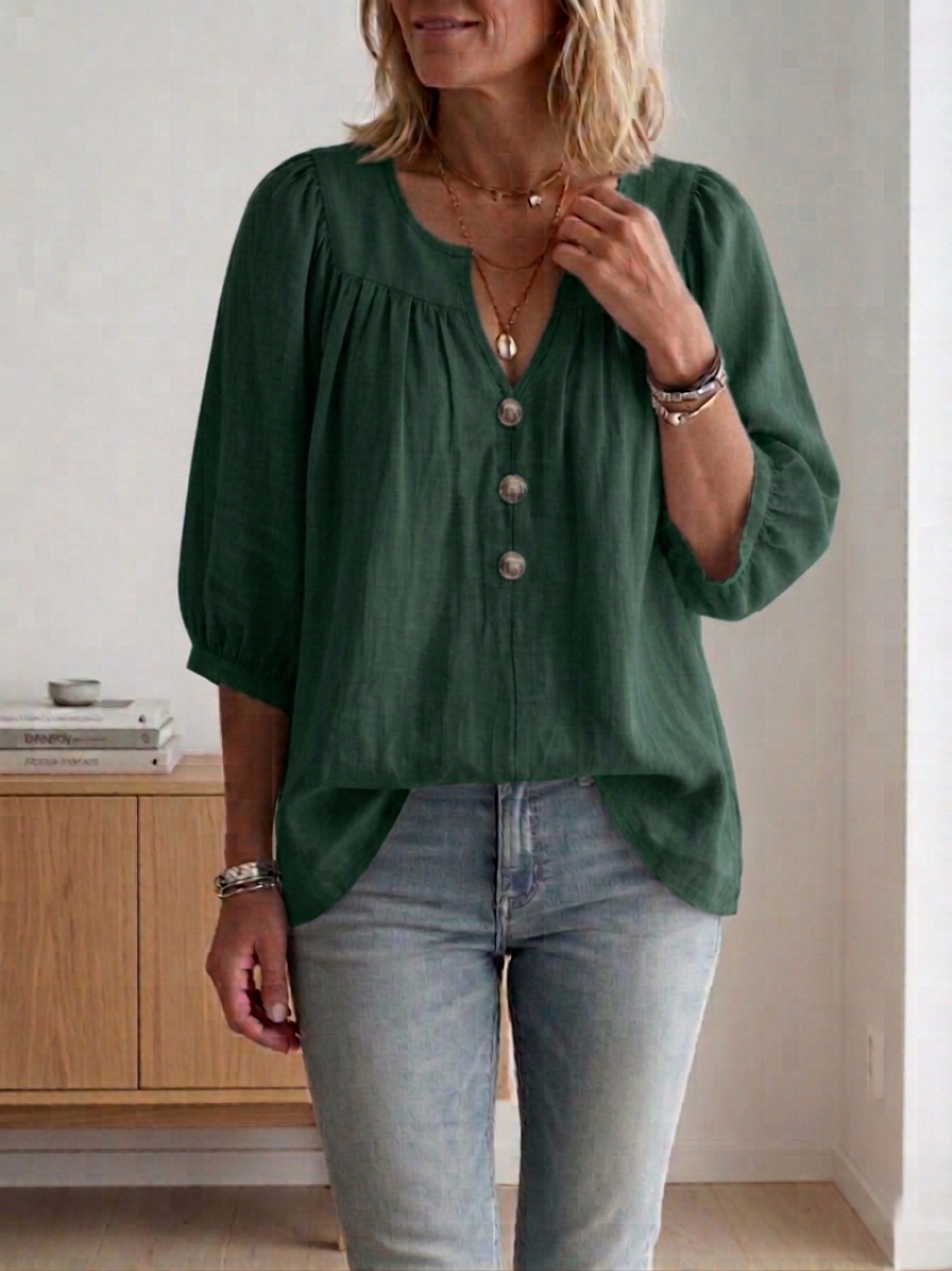 Women's Simple Cotton And Linen Half Sleeves Top