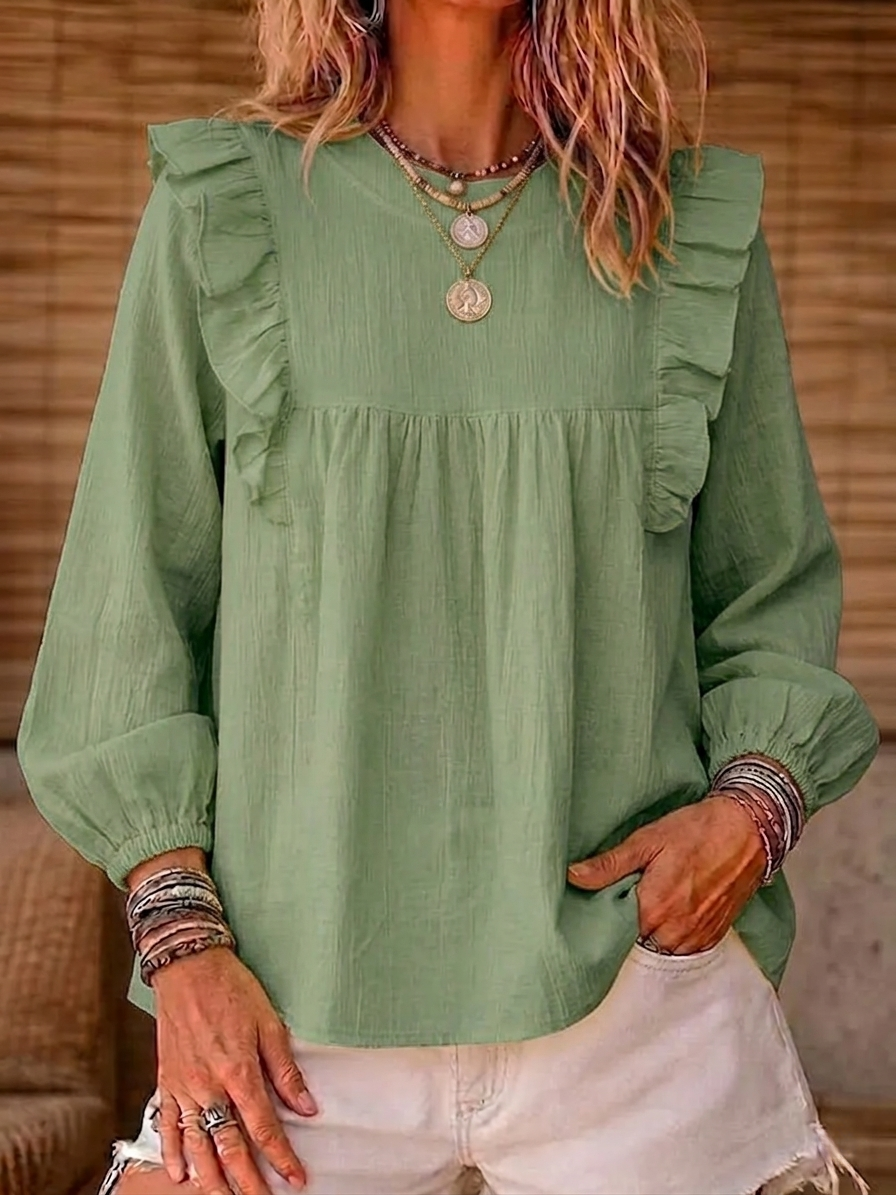 New Arrivals🔥 Women's Cotton And Linen Top With Ruffle Trim