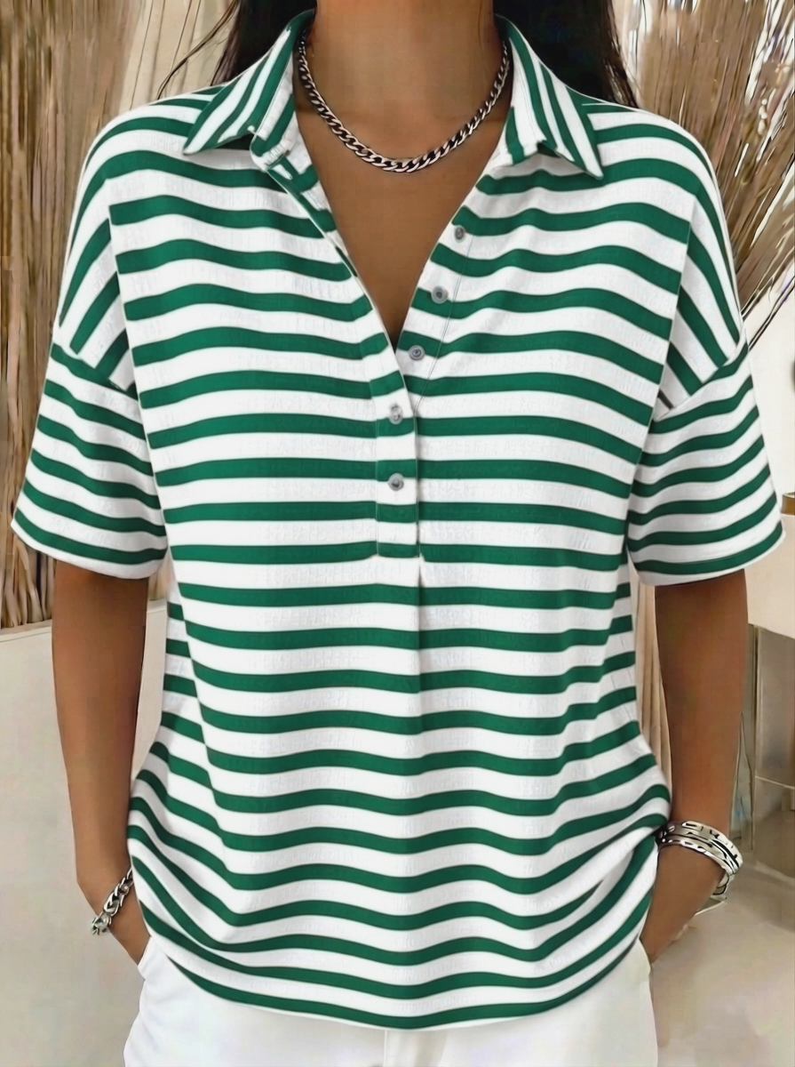CLEARANCE SALE🔥 Women's Effortless Coastal Stripe Polo Shirt