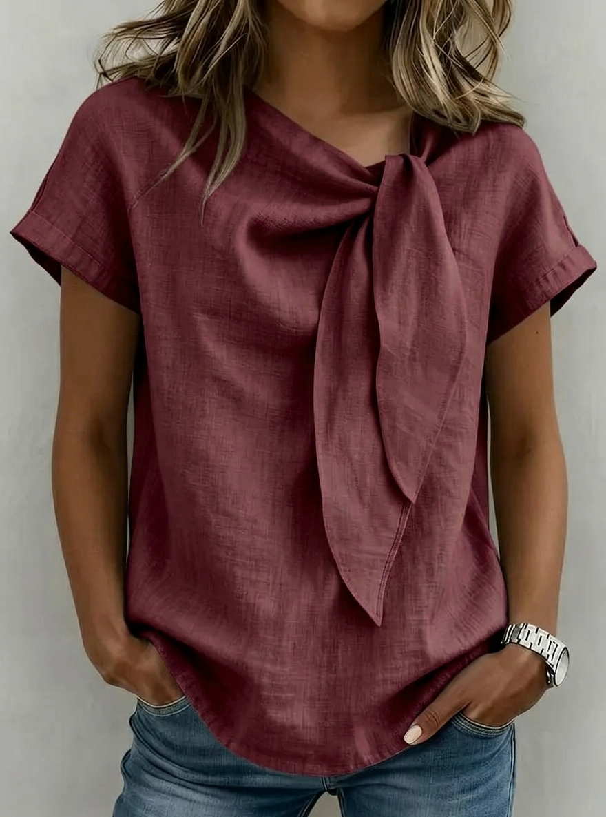 New Arrivals🔥 Women's Cotton-Linen Top with Bow Detail