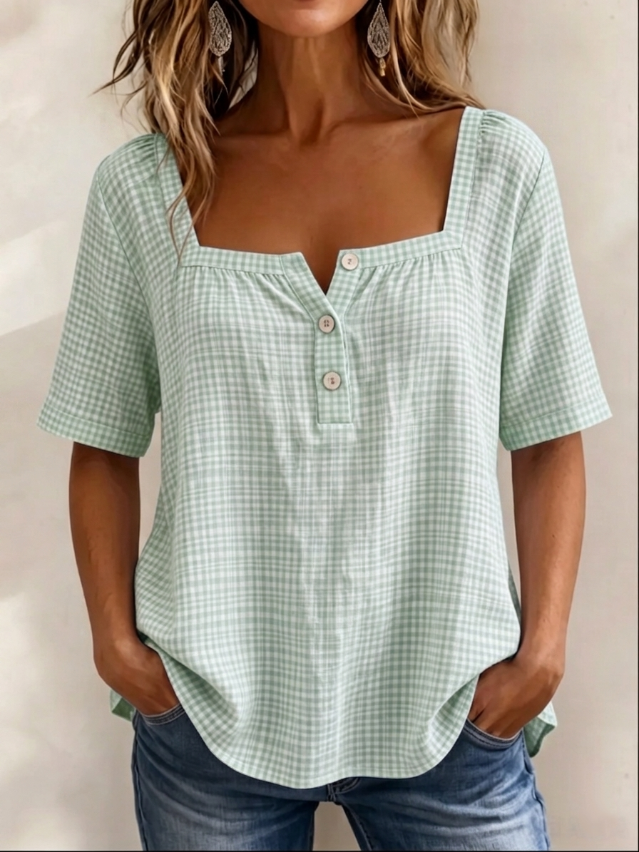 NEW🔥 Casual Square-neck Cotton-linen Blouse