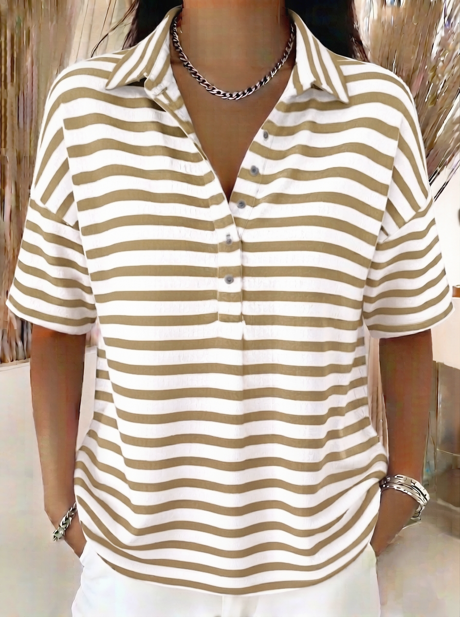 CLEARANCE SALE🔥 Women's Effortless Coastal Stripe Polo Shirt