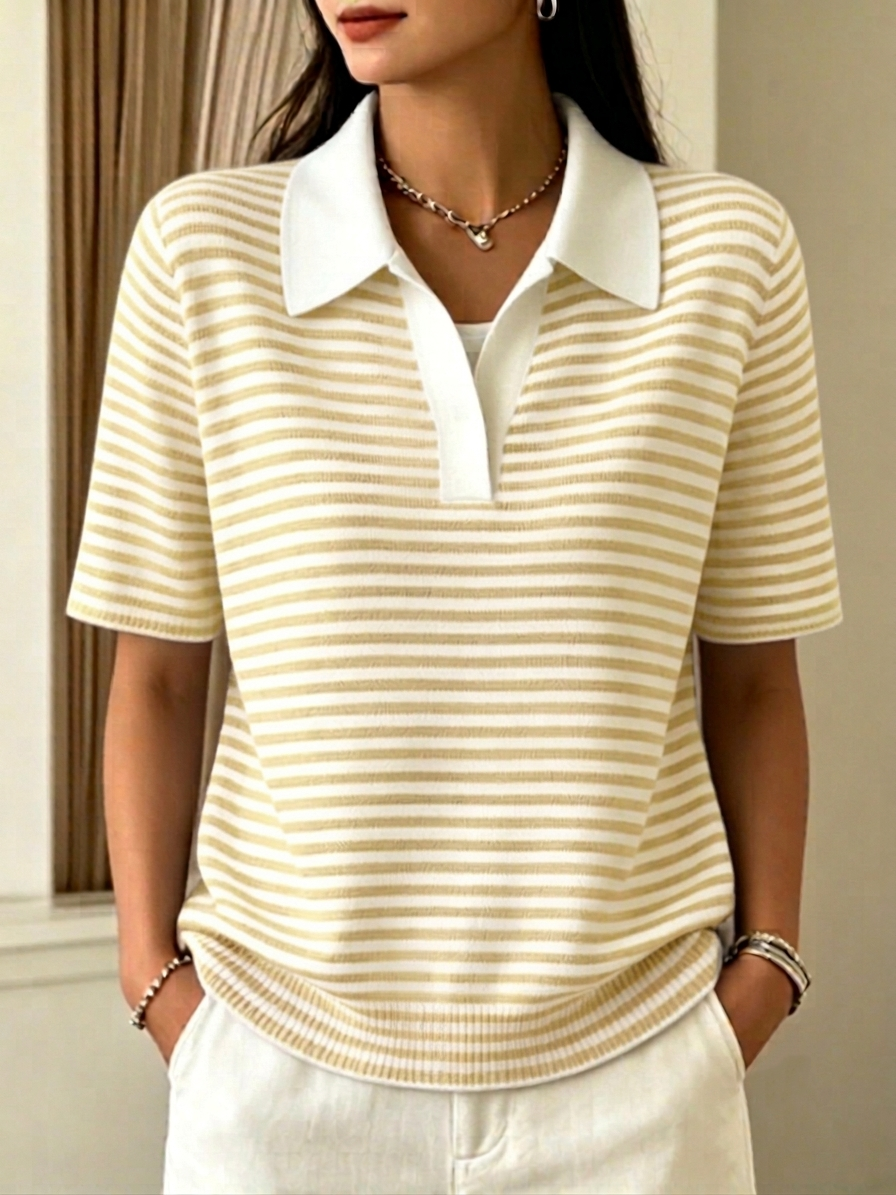 CLEARANCE SALE🔥 Women's Striped short-sleeve knit polo shirt
