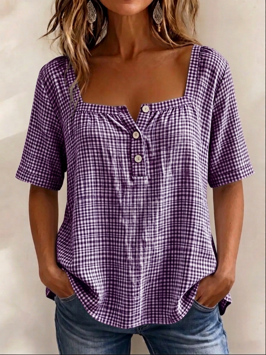 NEW🔥 Casual Square-neck Cotton-linen Blouse