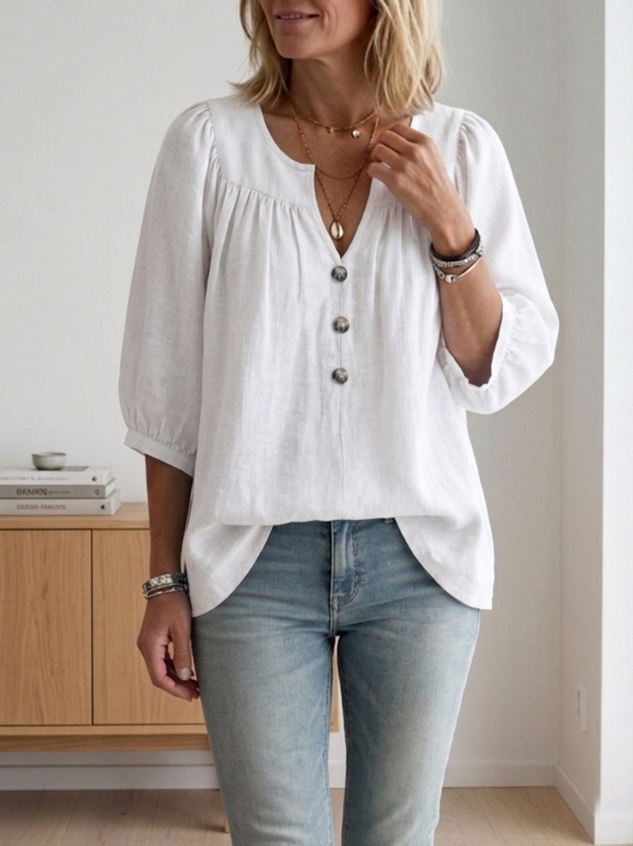 Women's Simple Cotton And Linen Half Sleeves Top