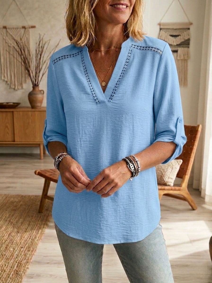 Women's Simple Cotton And Linen Half Sleeves Top