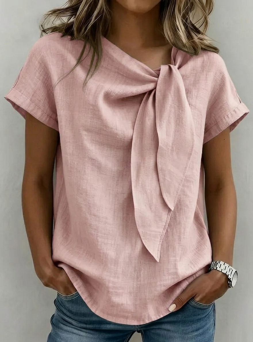 New Arrivals🔥 Women's Cotton-Linen Top with Bow Detail