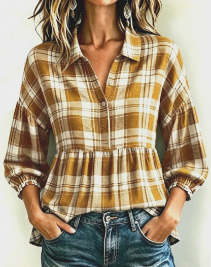 CLEARANCE SALE🔥 Women's Effortless Vintage Plaid Blouse