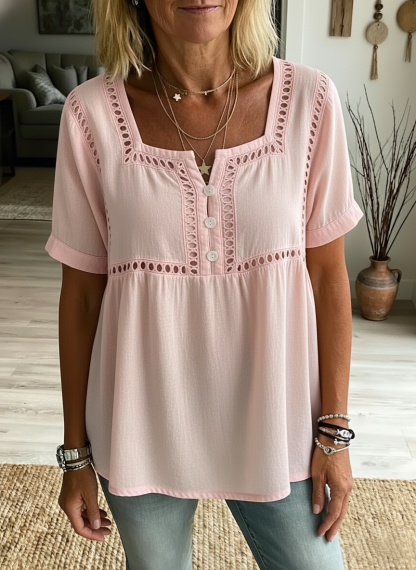 New Arrivals🔥 Women's casual square neck short-sleeved cotton and linen top