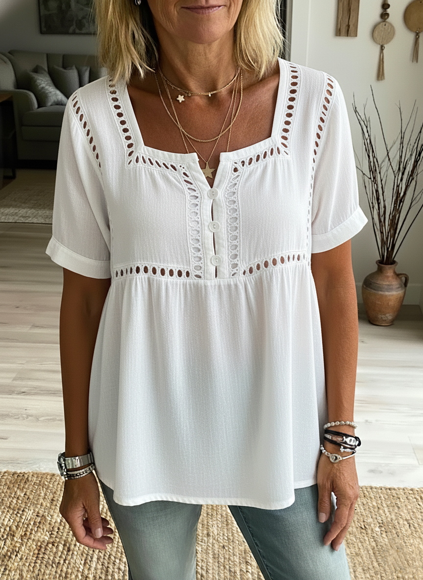 New Arrivals🔥 Women's casual square neck short-sleeved cotton and linen top