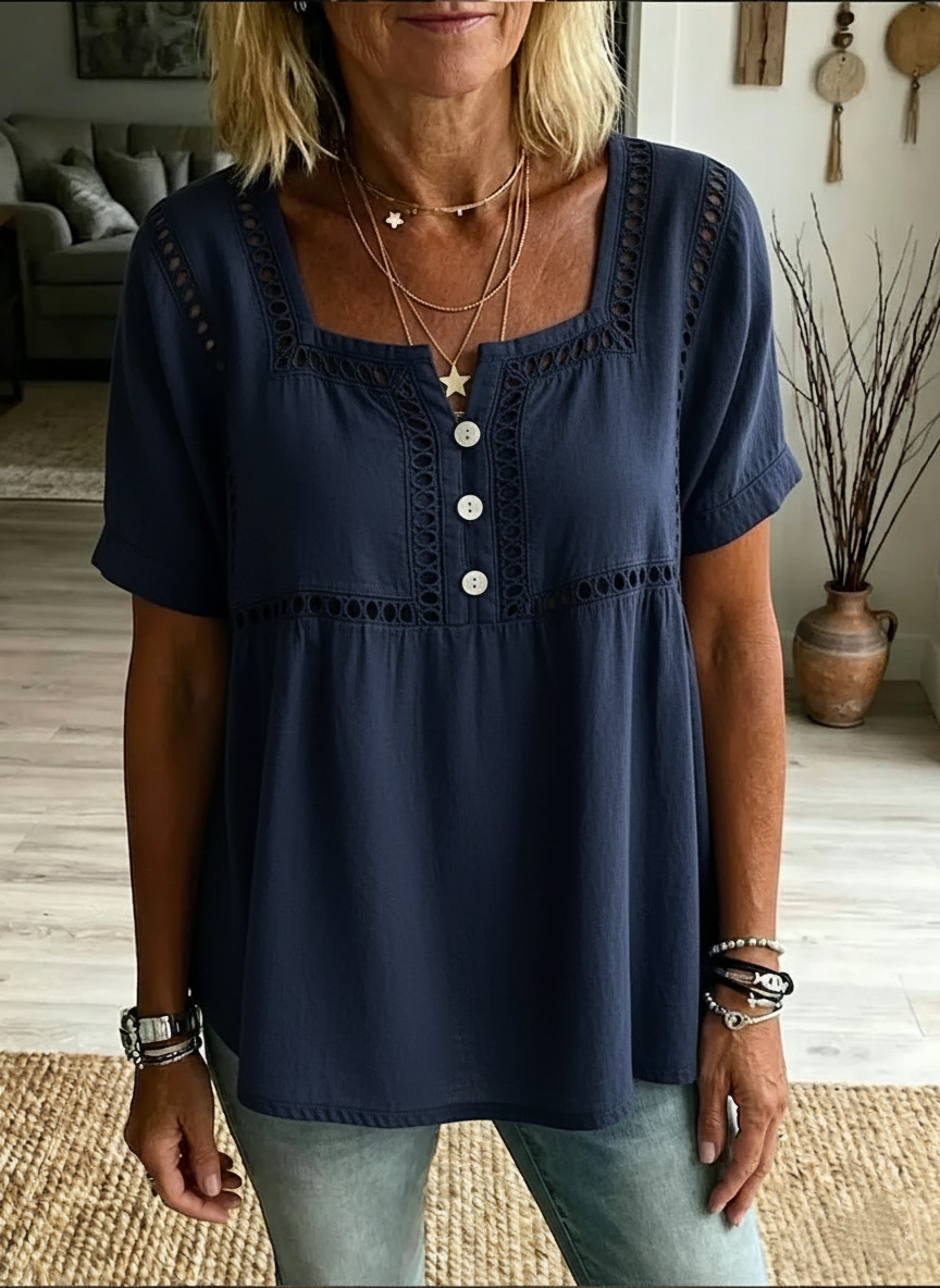 New Arrivals🔥 Women's casual square neck short-sleeved cotton and linen top