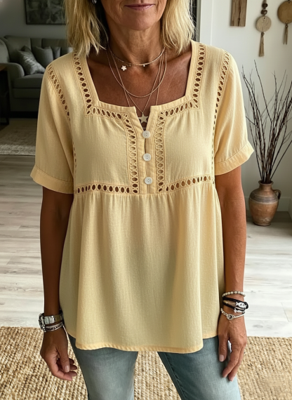 New Arrivals🔥 Women's casual square neck short-sleeved cotton and linen top