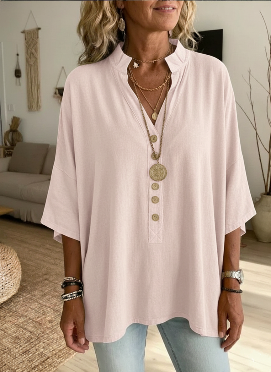 NEW🔥 Women's Solid-color V-neck Short-sleeve Casual Loose Cotton-linen Top