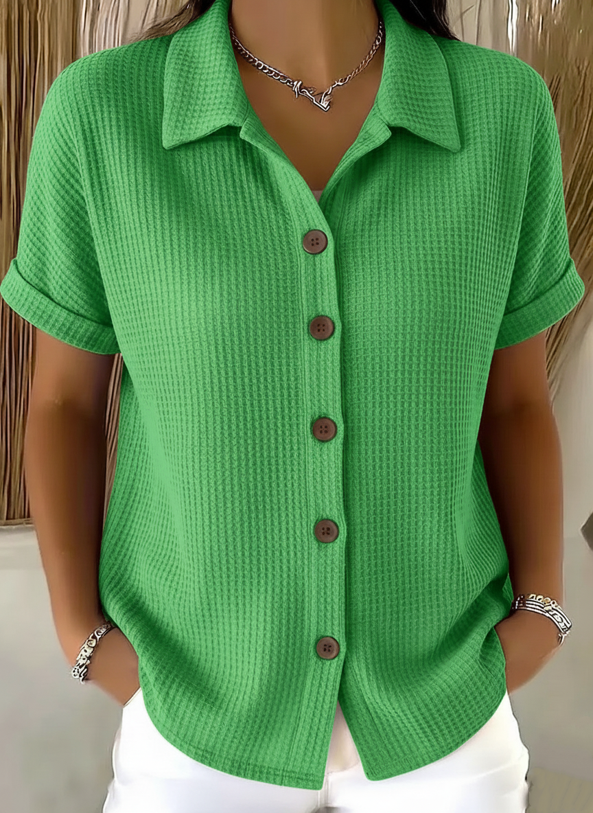 Casual Polo-collar Button-up Waffle Shirt